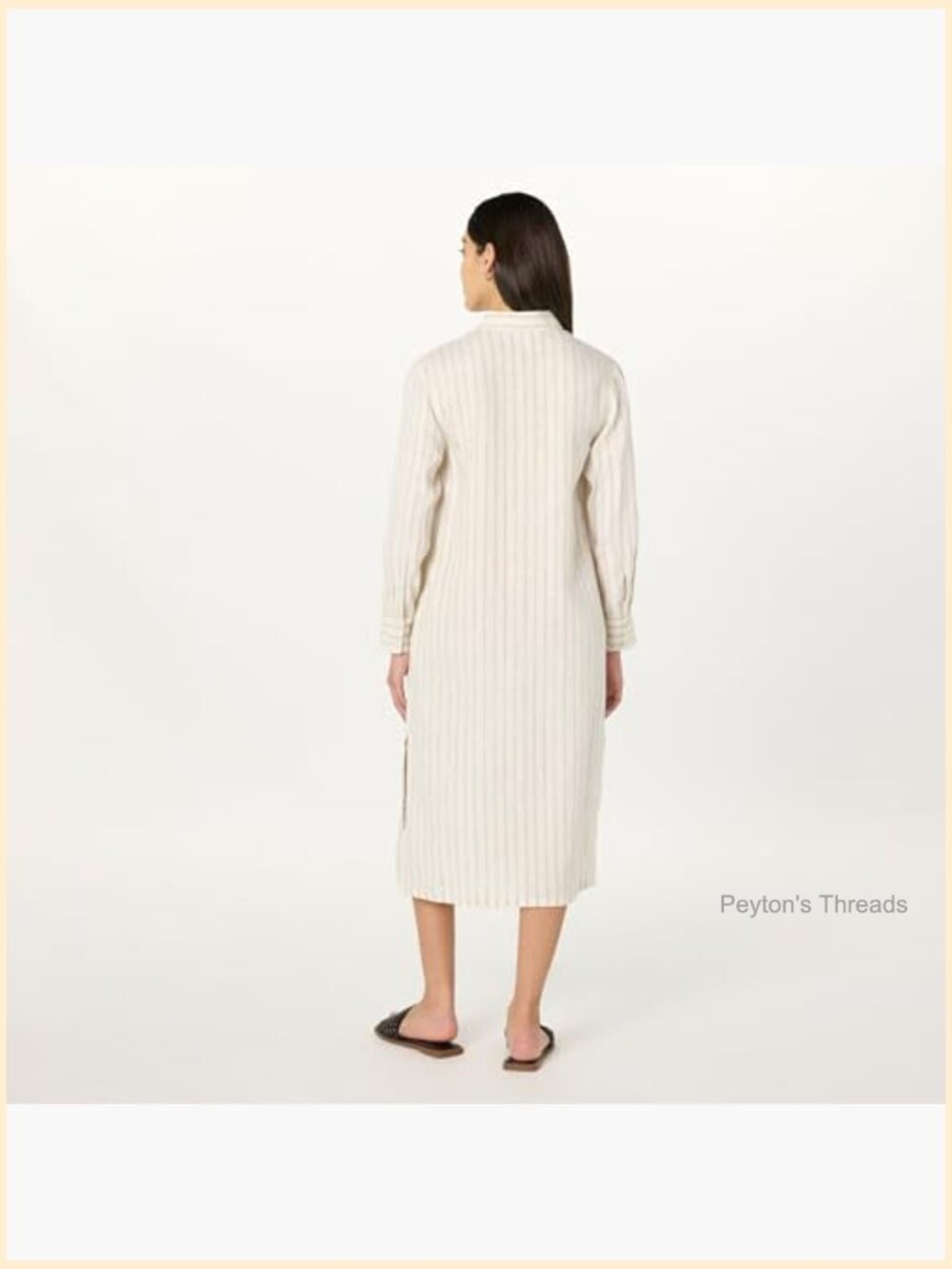 Relaxed Linen Midi Shirt Dress - Long Sleeve Button Front - Picture 2 of 7